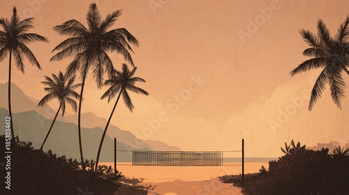 Wallpaper Mural Silhouette of a beach volleyball court at sunset. Torontodigital.ca