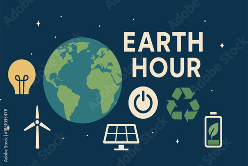 Earth Hour Illustration Highlighting Global Energy Conservation Awareness Lights Off Minimal Clean Concept