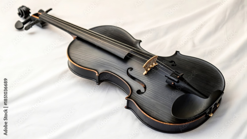 Obraz premium Black Ebony Violin Resting on a White Surface