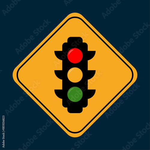 Traffic Light Warning Sign Icon on Dark Blue Background
