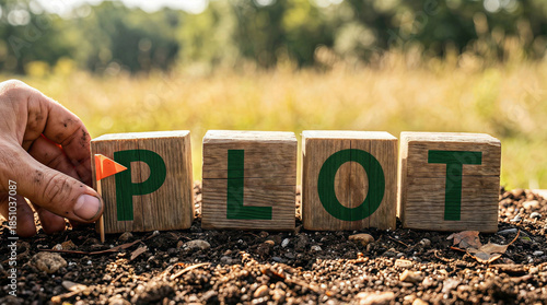 Wallpaper Mural Unlocking Land Potential: Hand Marking 'PLOT' on Soil Blocks. Future Real Estate Investment, Development, Agriculture. Torontodigital.ca