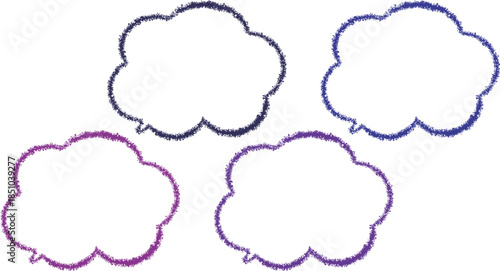 4 Speech bubbles asset.  Each bubble has a "fuzzy" or "textured" outline, giving it a hand-drawn, crayon, or chalk-like appearance.