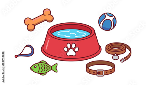 Cartoon pet accessories set with dog and cat items