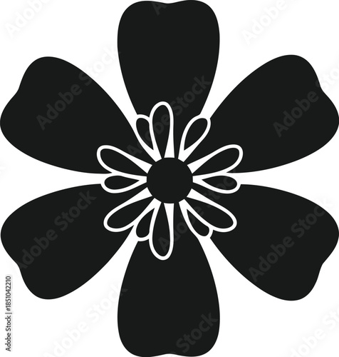 Six petal black flower silhouette with white outline detail on gradient background vector art