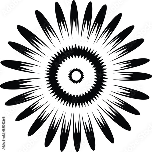 Abstract floral geometric pattern with radiating petals and sharp edges on white background isolated vector