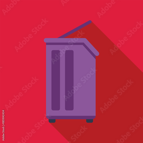 Purple trash can on red background with long shadow