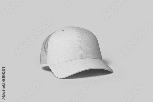 Realistic cap mockup. Blank trucker hat isolated on White background 