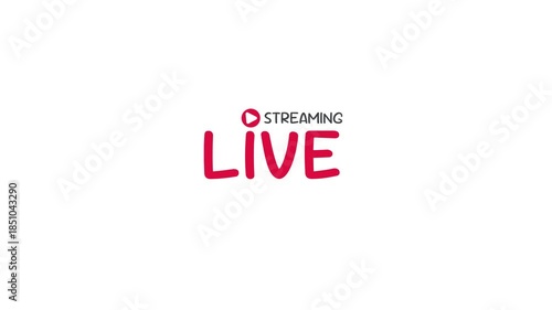 Streaming Live Text Design with Play Icon, Modern Red Typography for Online Broadcast, Social Media, Video Content and Digital Media
