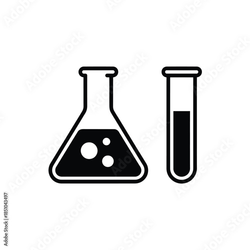 Simple illustration of a flask and test tube with liquid inside