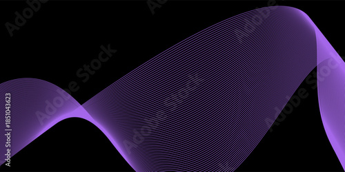Abstract background with waves for banner. Medium banner size. Vector background with lines. Element for design isolated on black. Black and purple
