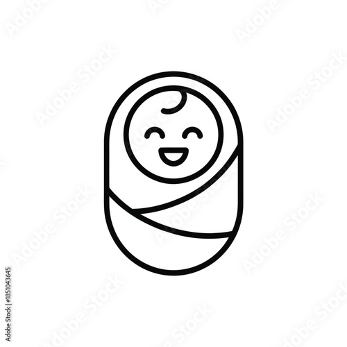 Simple line drawing of a baby wrapped in a blanket or swaddle
