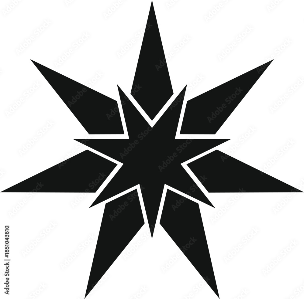 Obraz premium Black eight pointed star icon on white background, a concept of guidance and success