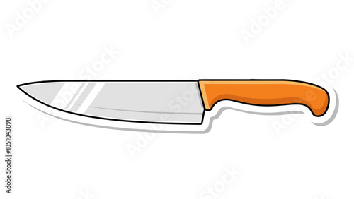 Cartoon Chef Knife with Orange Handle - Vector Illustration