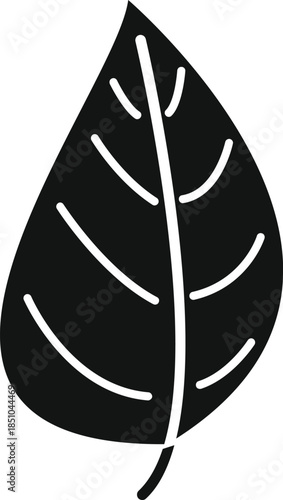 Black leaf icon symbolizing organic, natural, and ecological concepts on white background