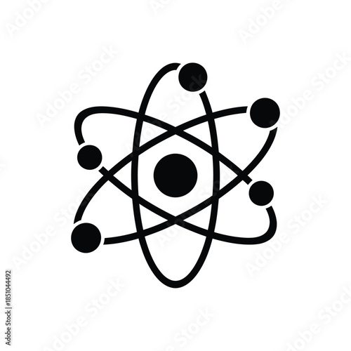 A simplified illustration of an atom with orbiting electrons depicted