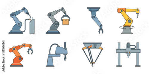 Industrial robotic arms doing automation manufacturing tasks