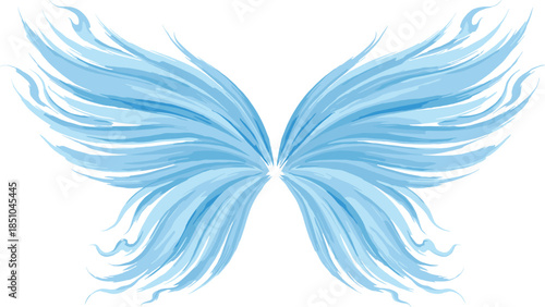 Abstract Blue Ethereal Wings Vector Illustration with Soft Watercolor Brush Strokes for Magic Fantasy Concept and Spiritual Design Element