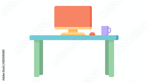A simple 3d illustration of an empty wooden easel with a blank billboard isolated on a white background, featuring a brown wood desk and stool in a minimal home office interior design style