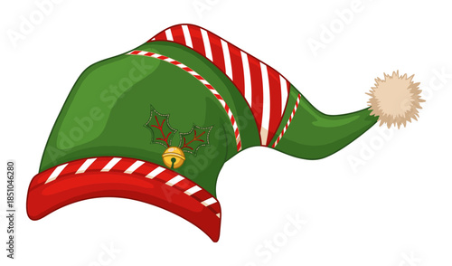 Christmas elf hat with holly and jingle bell