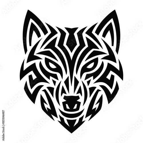 Wolf Head Mascot Vector Illustration in Bold Tribal Style