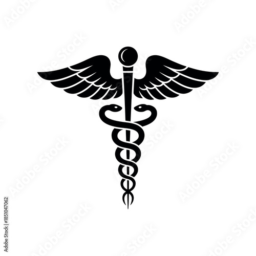 Medical Emblem Vector – Black Caduceus and Rod of Asclepius Symbols