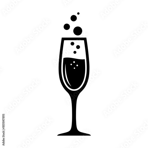 Sparkling Beverage Icon with Effervescent Bubbles Overflowing a Flute