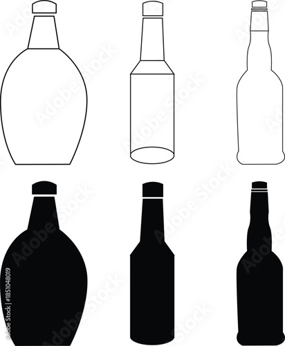 Vector illustration of a set of wine and alcohol bottles