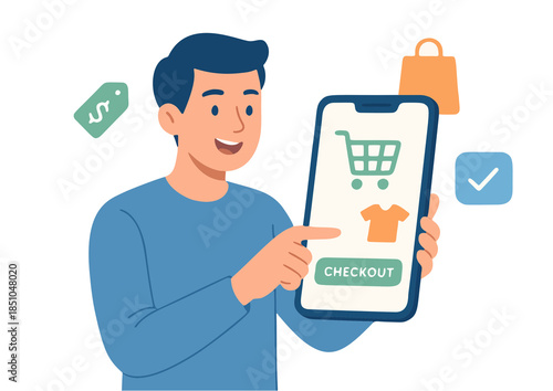 A businessman holding a smartphone with digital web icons representing a cloud network and internet communication technology concept on a blue display screen