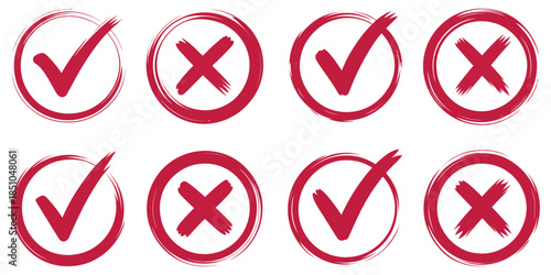 Check Tick Mark Icons – Hand Drawn Checkbox, Cross and Checklist Symbols Vector