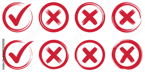 Check and Cross Icons Vector – Hand Drawn Tick Marks, Boxes and Wrong Right Symbols