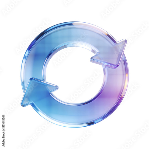 A glossy circular arrow with blue and purple hues on a black background