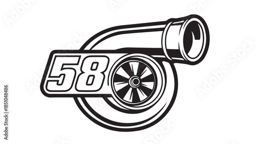 Automotive Turbocharger Logo with Number 58 - High Performance Engine Tuning Icon logotypelogoicon.