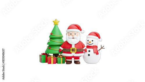 Santa Claus, Snowman, and Christmas Tree with Gifts