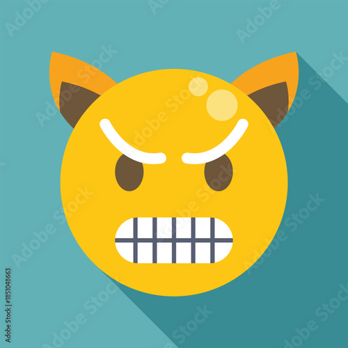 Devil emoji with horns and bared teeth expressing intense anger on a blue background