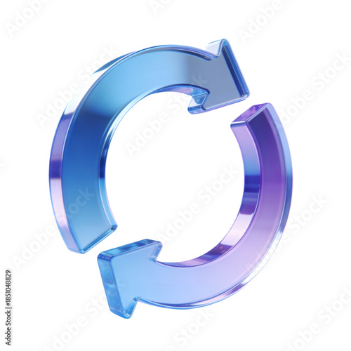 A vibrant translucent circular arrow with gradient blue and purple hues