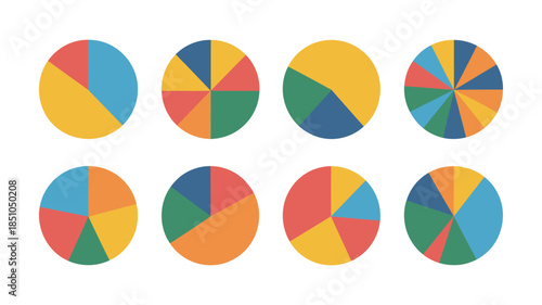Colorful Pie Charts Vector – Data Visualization and Statistical Infographic Graphs