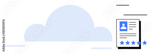 Cloud graphic with a user profile document and star rating. Ideal for cloud storage, online reviews, data management, user profiles, digital identity, technology, and performance evaluation