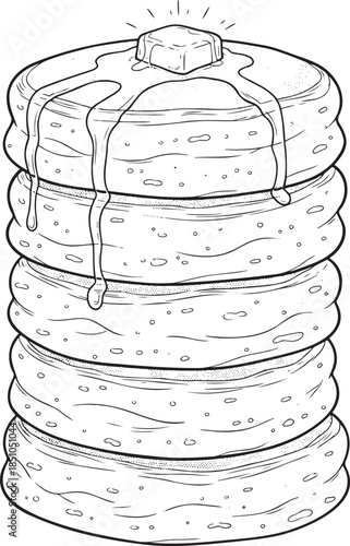 Delicious stack of pancakes with syrup and butter on top