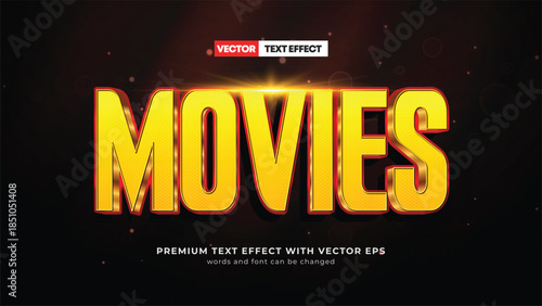 Gold  and red 3d editable text effect. Movie film theater text style