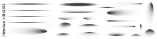 Set of realistic soft shadow effects with smooth blurred edges on transparent background.