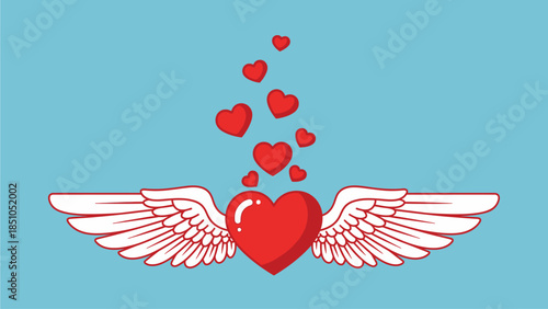 Stylish Heart with Wings and Floating Red Hearts for Romantic and Love Themed Projects