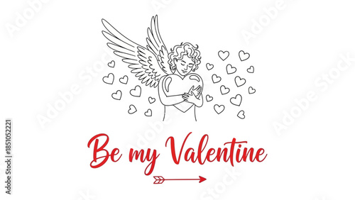 Romantic Cupid Character with Wings and Heart Motifs for Valentine s Day Themes