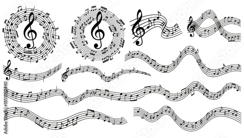 Intricate musical notation designs