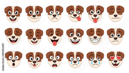 Adorable Cartoon Dog Faces Expressing Various Emotions for Creative Use