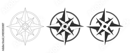 Minimalist Compass Vector Design. Nautical Compass Line Art Vector