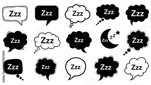 Set of Sleepy Zzz Speech Bubbles for Rest and Relaxation Themes