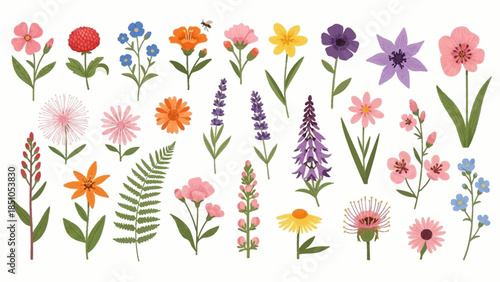 Colorful Spring Flowers and Green Foliage for Nature and Garden Themes