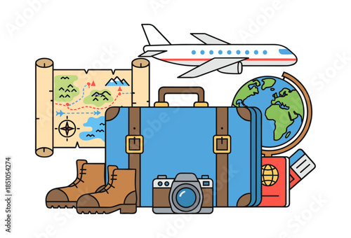 Traveling lifestyle essentials preparing for a journey around the world