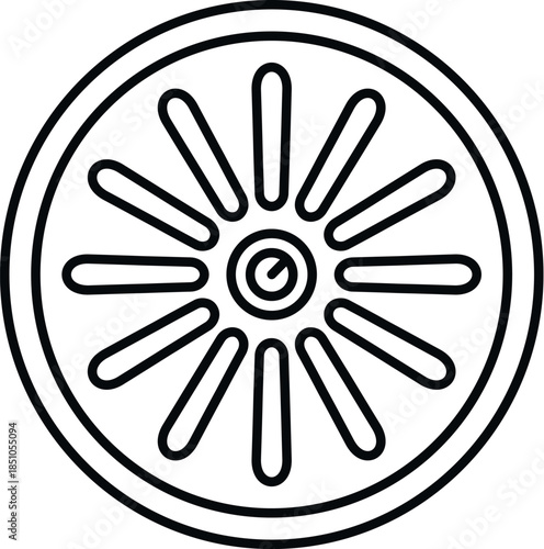 Automotive wheel design displaying a simple outlined car rim