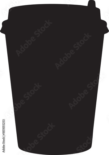 Silhouette of a disposable coffee cup with a lid on a white background